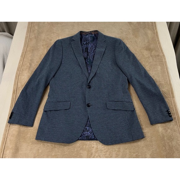 Etro Milano Blazer Jacket mens size 54R Blue Checkered Pattern